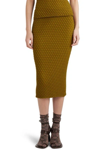 Dries Van Noten Tiffany Basket Weave Body-con Midi Skirt In Olive