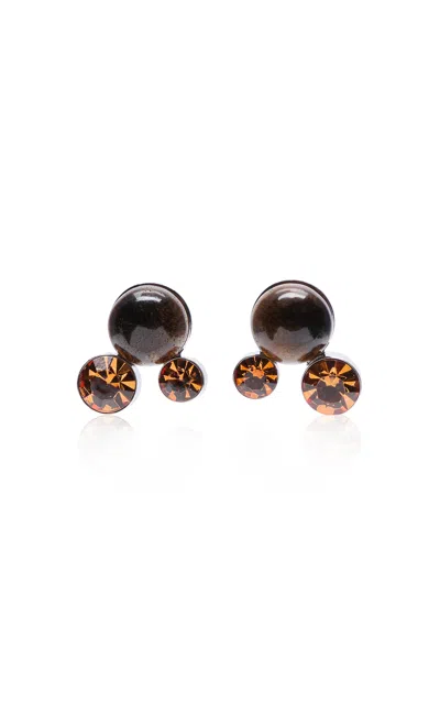 Dries Van Noten Tiger's Eye Earrings In Brown
