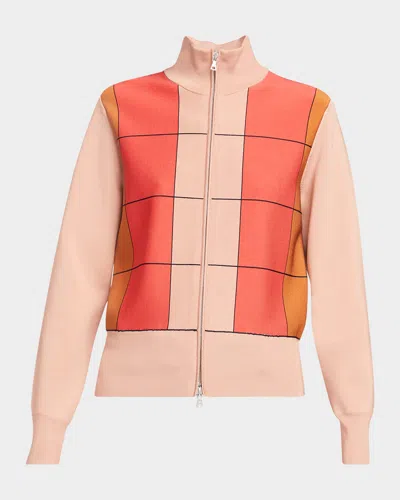Dries Van Noten Timor Geometric Grid Zip Jacket In Neutral