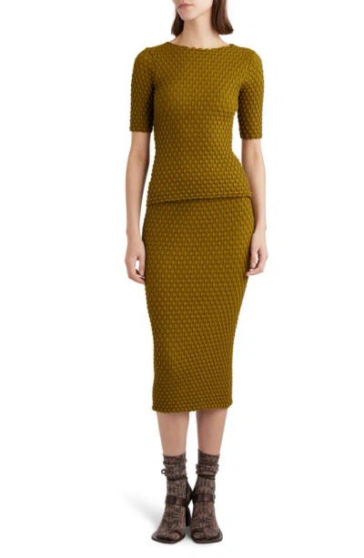 Dries Van Noten Tingle Basket Weave Short Sleeve Top In Olive 607