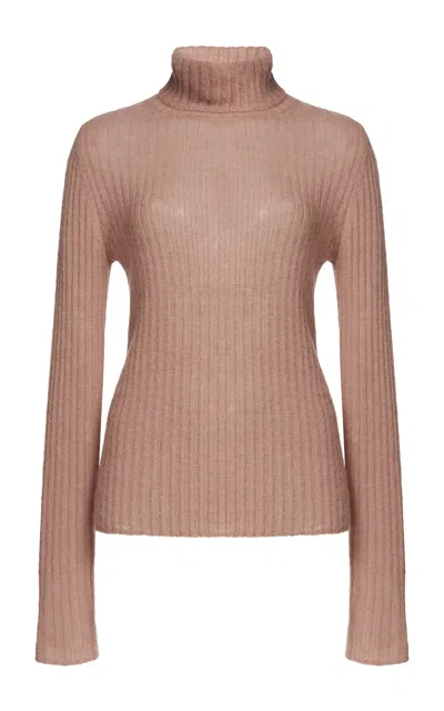 Dries Van Noten Tiras Ribbed Alpaca-wool Turtleneck Sweater In Brown
