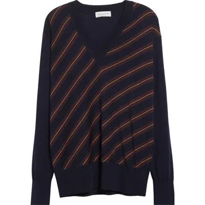 Dries Van Noten Tishana Merino Wool V-neck Sweater In Blue