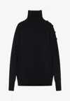 Dries Van Noten Ribbed Collar Cashmere Sweater With Side Button Detailing In Black