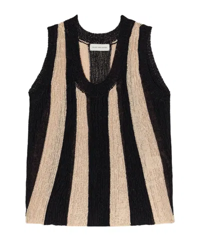 Dries Van Noten Toast Striped Open-knit Top In Black