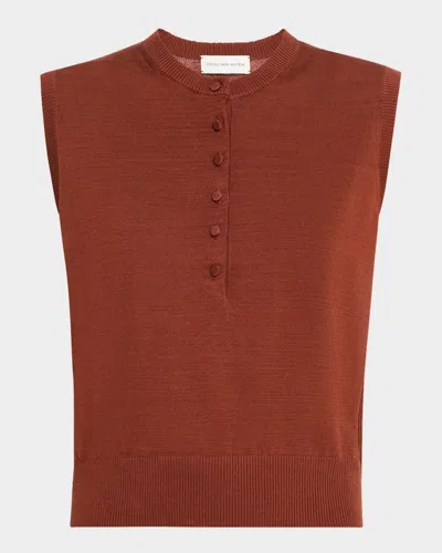Dries Van Noten Togo Sleeveless Cotton Knit Top In Brown