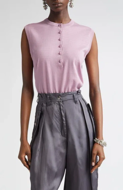 Dries Van Noten Togo Sleeveless Henley Sweater In Pink