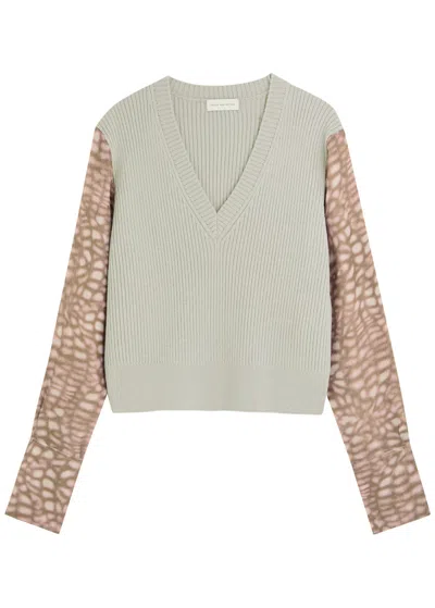 Dries Van Noten Tomina Panelled Ribbed-knit Jumper In Gray