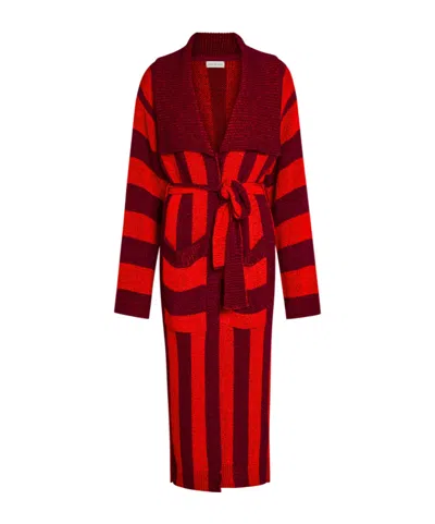 Dries Van Noten Tomo Belted Striped Woven Cardigan In Red