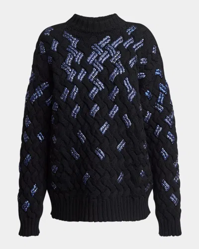 DRIES VAN NOTEN TONALDO MOCK-NECK SEQUINED WOVEN KNIT SWEATER
