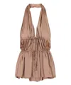 Dries Van Noten Halterneck Peplum Ruched Tie Sleeveless Top In Brown