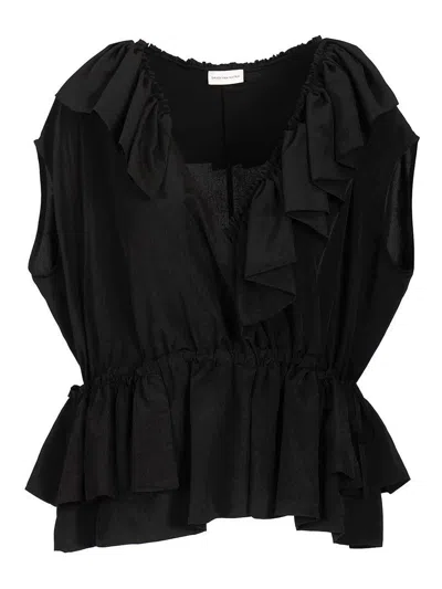Dries Van Noten Jersey Top With Belt In Black