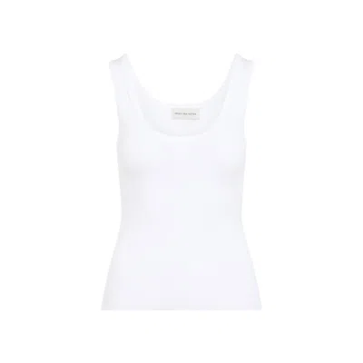 Dries Van Noten Topaz Ribbed Cotton Top With Round Neckline In White