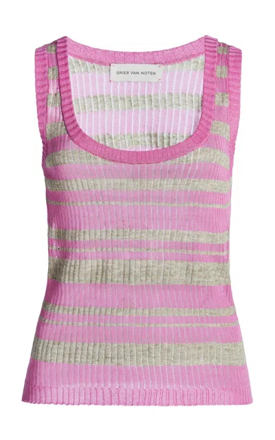 Dries Van Noten Toptova Striped Cotton-linen Tank Top In Black