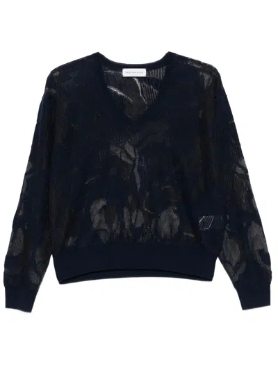 Dries Van Noten Torion Lace Cotton V-neck Sweater In Black