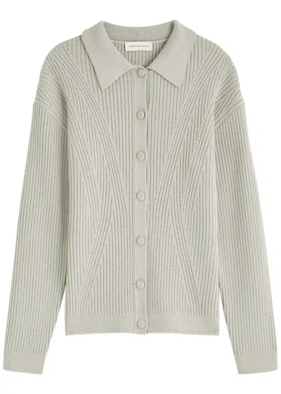 Dries Van Noten Tossana Ribbed-knit Cardigan In Grey Light