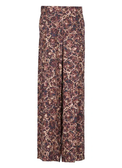 Dries Van Noten Floral Pattern Wide-leg Viscose Trousers In Burgundy