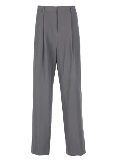 Dries Van Noten Taupe Wool & Paper Trousers In Grey