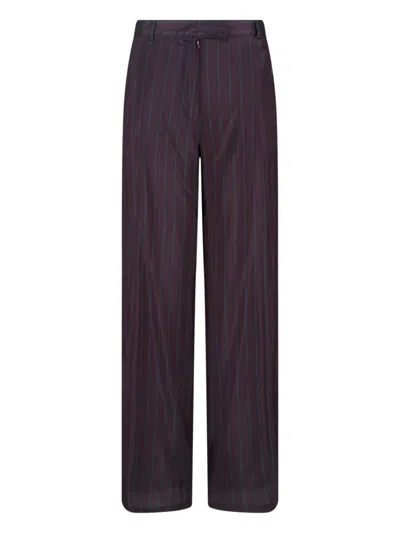 Dries Van Noten Women Brown Striped Cupro Wide-leg Trousers