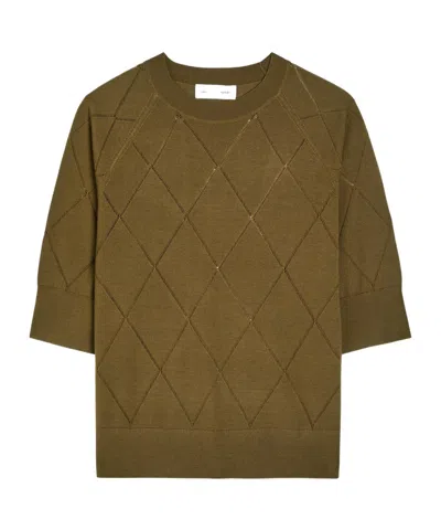 Dries Van Noten Tuan Diamond-stitch Merino Wool Top In Green