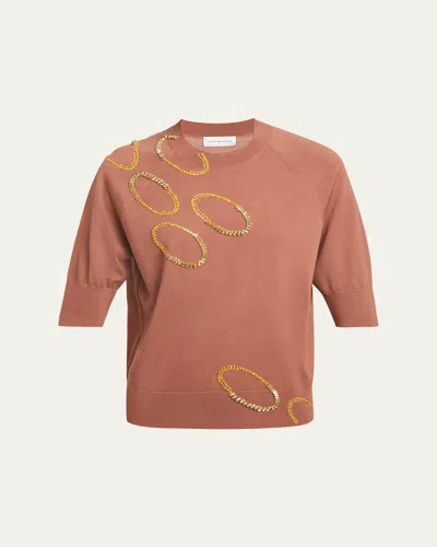 Dries Van Noten Tuan Embellished Short-sleeve Sweater In Brown