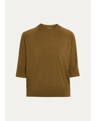 Dries Van Noten Tuan Merino Wool Short-sleeve Crewneck Sweater In Brown