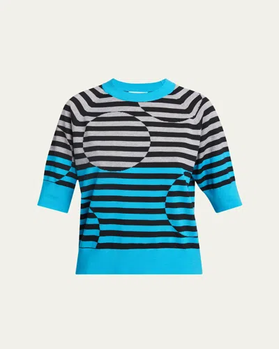 Dries Van Noten Tuan Short-sleeve Striped Crewneck Sweater In Blue