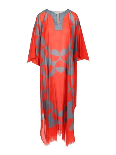 Dries Van Noten Cotton Kaftan With Geometric Print In Orange