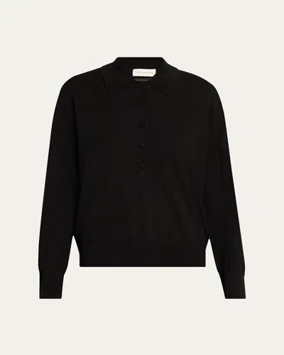 Dries Van Noten Tuno Merino Wool Polo Sweater In Black