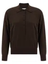 Dries Van Noten Long-sleeved Polo Sweater In Brown