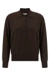 Dries Van Noten Long-sleeved Polo Sweater In Brown