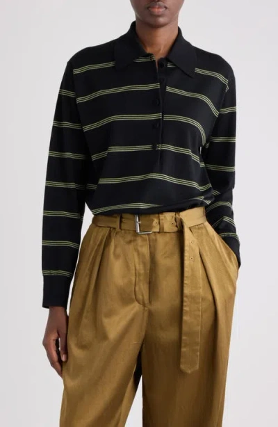 Dries Van Noten Tuno Stripe Merino Wool Polo Sweater In Black