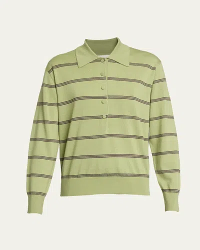 Dries Van Noten Tuno Striped Wool Polo Sweater In Green