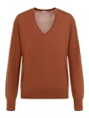 Dries Van Noten Merino Wool Sweater With V-neck And Fit In Brown