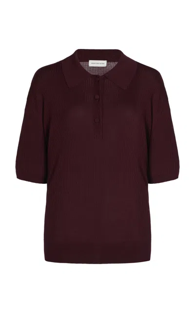 Dries Van Noten Turice Merino Wool Knit Polo In Brown