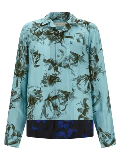 DRIES VAN NOTEN MEN SKY BLUE CARLTY PRINTED SHIRT, M LUXURY SHIRTS FOR MEN DARVEYS
