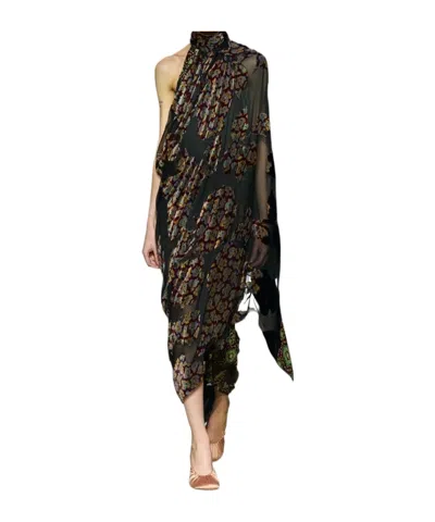 DRIES VAN NOTEN TURTLE NECK ONE SLEEVE LAYERED LONG DRESS