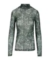Dries Van Noten Sheer Printed Turtleneck Top In Green
