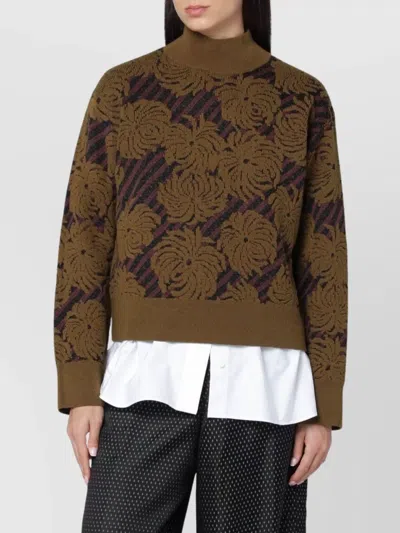 Dries Van Noten Turtleneck Long Sleeve Floral Sweater In Brown