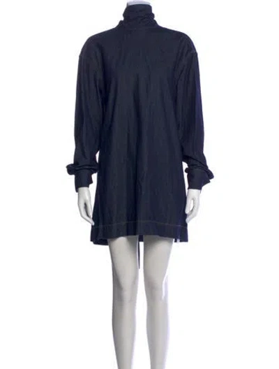 Pre-owned Dries Van Noten Turtleneck Mini Dress In Blue