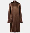Dries Van Noten Turtleneck Silk-blend Satin Midi Dress In Brown