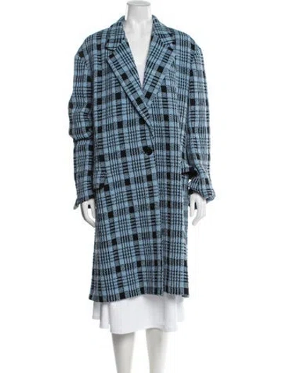 Pre-owned Dries Van Noten Tweed Plaid Print Coat In Blue
