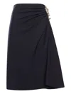 Dries Van Noten Navy Blue Draped Skirt With Brooch In Blue