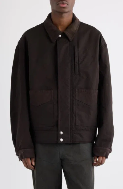 Dries Van Noten Twill Trim Cotton Chore Jacket In Brown