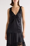 Dries Van Noten Twist Detail Stretch Silk Top In Black
