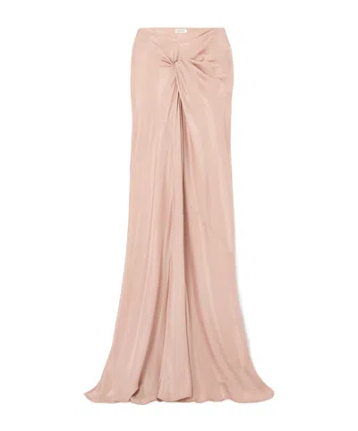 Dries Van Noten Twist-front Gathered Silk-satin Jacquard Maxi Skirt In Pink