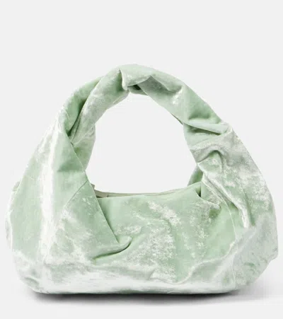 Dries Van Noten Twist Small Velvet Shoulder Bag In Green
