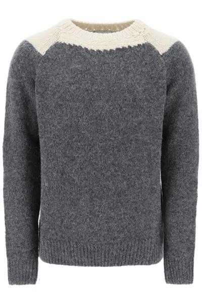 Dries Van Noten Two-tone Alpaca And Wool Sweater In Gray