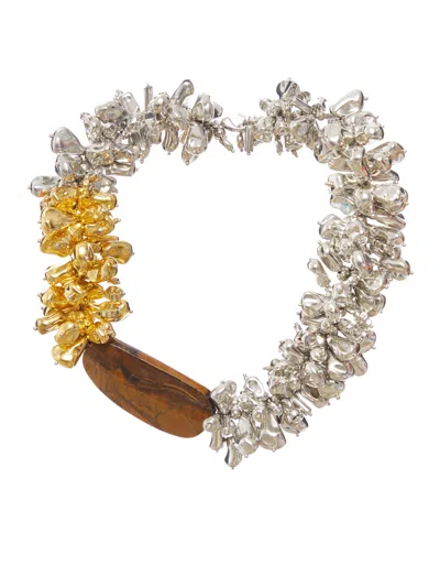 Dries Van Noten Two-tone Embroidered Necklace In Metallic