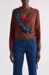 Dries Van Noten Two-tone Ruffle Wrap Cardigan In Brown