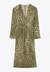 Dries Van Noten V-neck Belted Midi Dress In Green